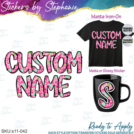 (s11-042) Pink Roses Rose Flowers Letters Custom Name Text Iron-On Transfer or Sticker