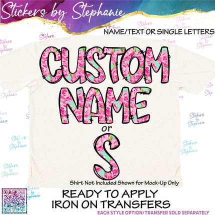 (s11-042) Pink Roses Rose Flowers Letters Custom Name Text Iron-On Transfer or Sticker