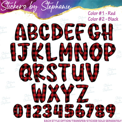 (s11-043) Buffalo Plaid Letters Custom Name Text Iron-On Transfer or Sticker