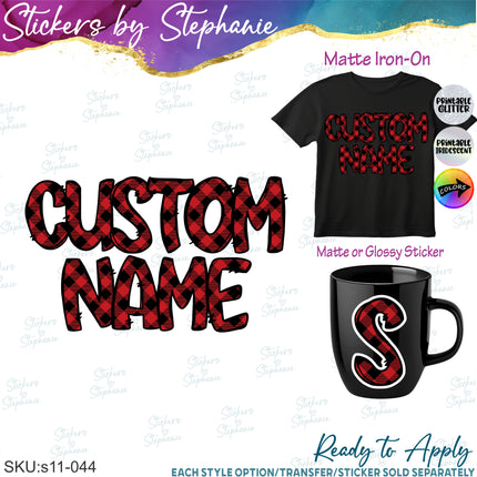 (s11-044) Plaid Letters Custom Name Text Iron-On Transfer or Sticker