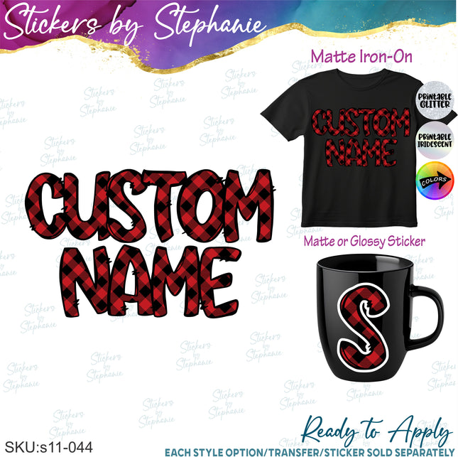 (s11-044) Plaid Letters Custom Name Text Iron-On Transfer or Sticker