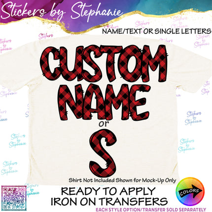 (s11-044) Plaid Letters Custom Name Text Iron-On Transfer or Sticker