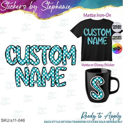 (s11-046) Polka Dot Letters Custom Name Text Iron-On Transfer or Sticker