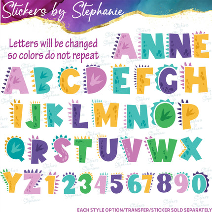 (s11-004) Dinosaur Letters Custom Name Text Iron-On Transfer or Sticker