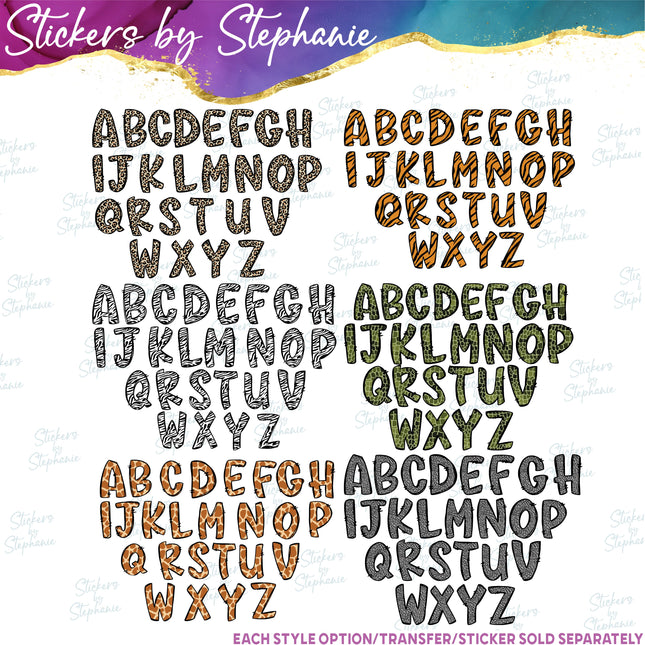 (s11-005) Safari Animal Print Letters Custom Name Text Iron-On Transfer or Sticker