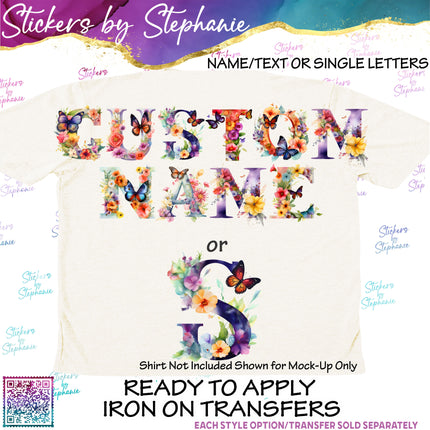 (s11-050) Butterfly Flower Letters Graphic Iron-On Transfer or Sticker