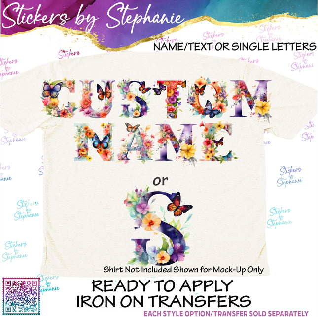 (s11-050) Butterfly Flower Letters Graphic Iron-On Transfer or Sticker