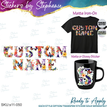 (s11-050) Butterfly Flower Letters Graphic Iron-On Transfer or Sticker