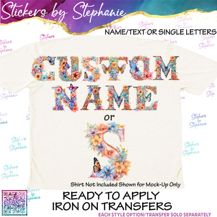 (s11-052) Butterfly Flower Floral Letters Graphic Iron-On Transfer or Sticker