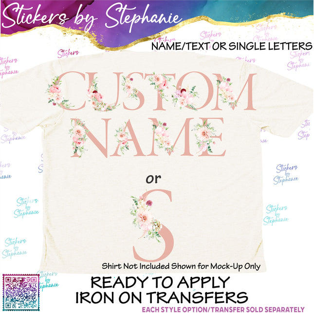 (s11-056) Blush Wedding Flowers Letters Custom Name Text Iron-On Transfer or Sticker
