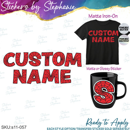 (s11-057) Spider Web Spiderman Letters Custom Name Text Iron-On Transfer or Sticker