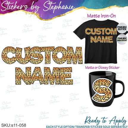 (s11-058) Cheetah Leopard Print Letters Custom Name Text Iron-On Transfer or Sticker