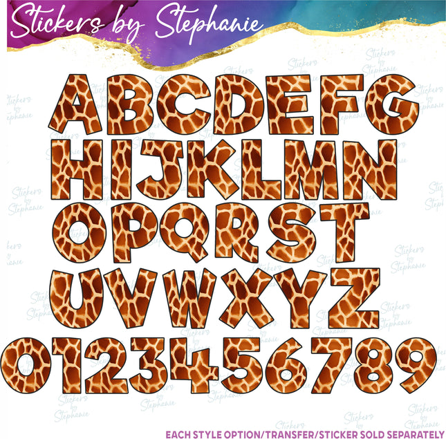 (s11-059) Giraffe Print Letters Custom Name Text Iron-On Transfer or Sticker