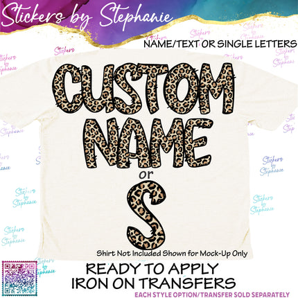 (s11-006) Cheetah Leopard Print Letters Custom Name Text Iron-On Transfer or Sticker
