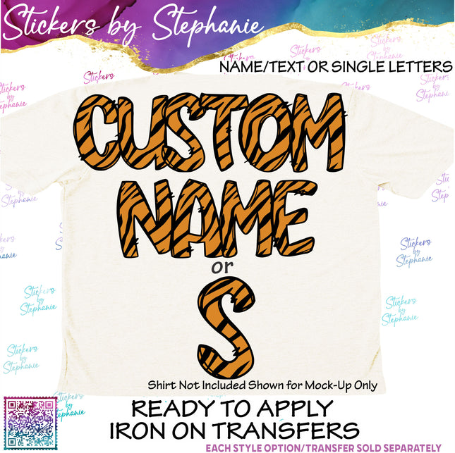 (s11-007) Tiger Print Letters Custom Name Text Iron-On Transfer or Sticker