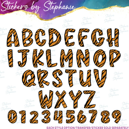 (s11-007) Tiger Print Letters Custom Name Text Iron-On Transfer or Sticker