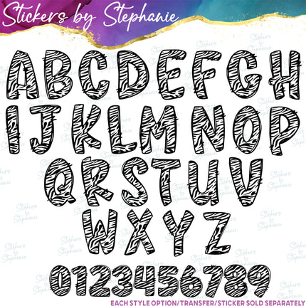 (s11-008) Zebra Print Letters Custom Name Text Iron-On Transfer or Sticker
