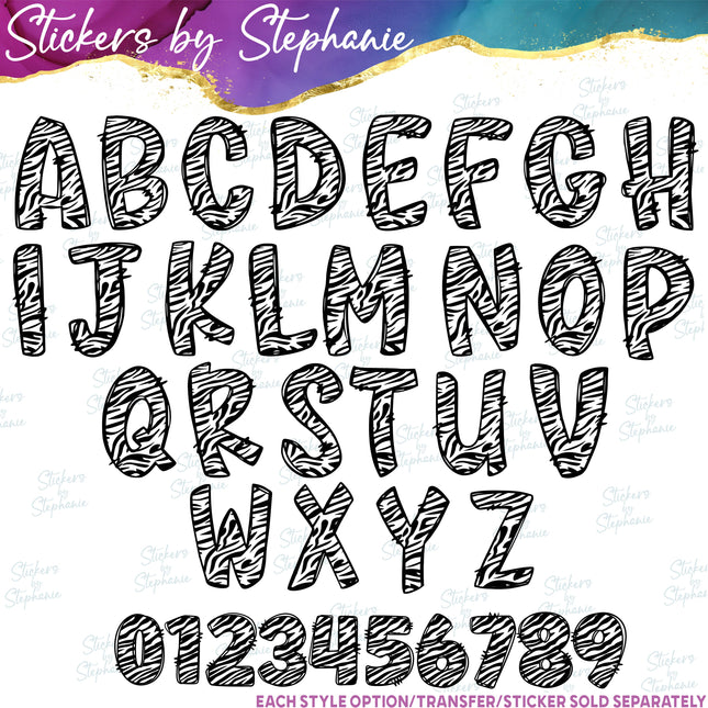 (s11-008) Zebra Print Letters Custom Name Text Iron-On Transfer or Sticker