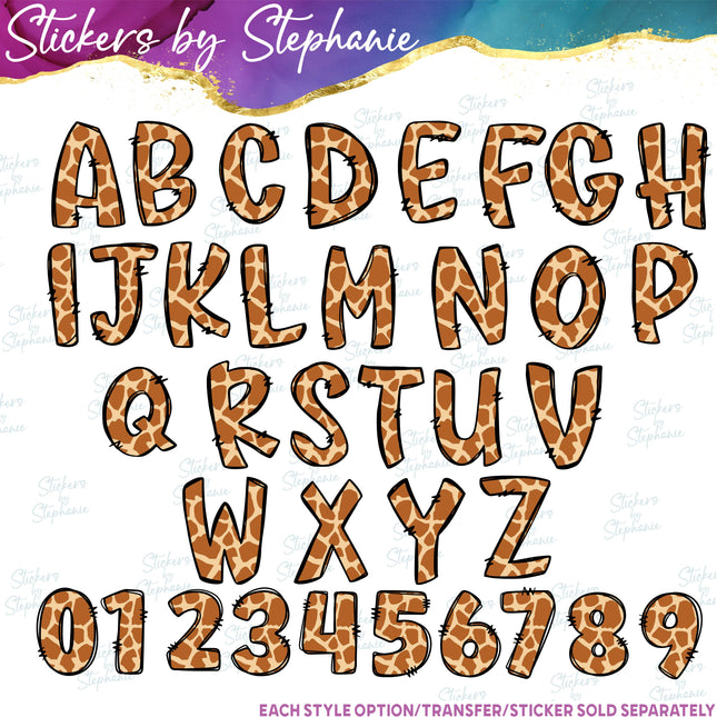 (s11-009) Giraffe Print Letters Custom Name Text Iron-On Transfer or Sticker