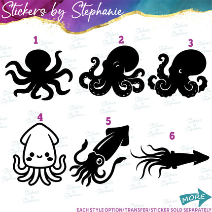 (s01A-109) Octopus Squid Iron-On Transfer or Sticker