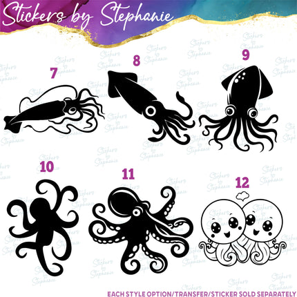 (s01A-109) Octopus Squid Iron-On Transfer or Sticker