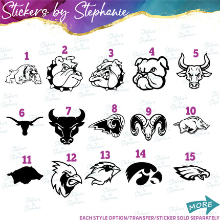 (s01A-270) Animal Mascots Iron-On Transfer or Sticker