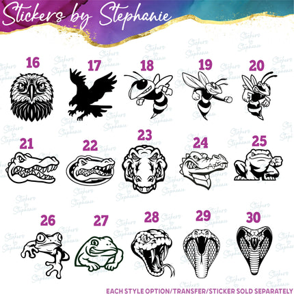 (s01A-270) Animal Mascots Iron-On Transfer or Sticker