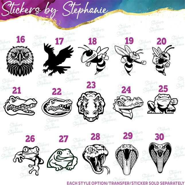 (s01A-270) Animal Mascots Iron-On Transfer or Sticker