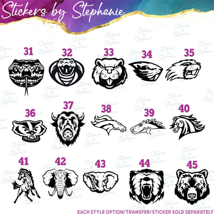 (s01A-270) Animal Mascots Iron-On Transfer or Sticker