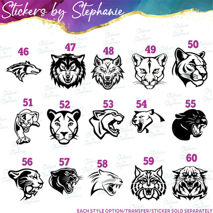 (s01A-270) Animal Mascots Iron-On Transfer or Sticker