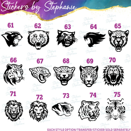(s01A-270) Animal Mascots Iron-On Transfer or Sticker