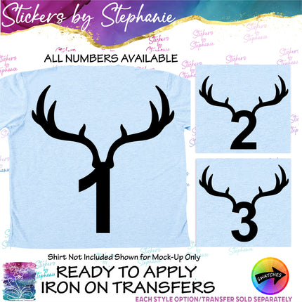 (s01A-289) Deer Antler Numbers Age Iron-On Transfer or Sticker
