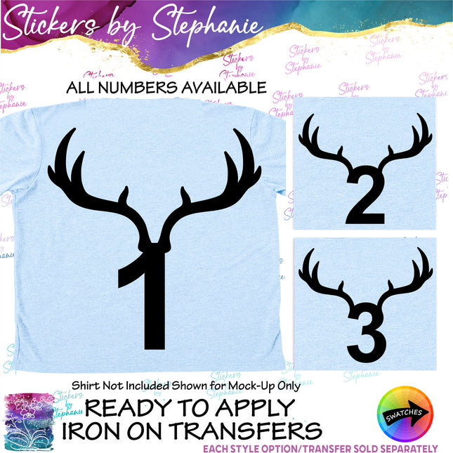 (s01A-289) Deer Antler Numbers Age Iron-On Transfer