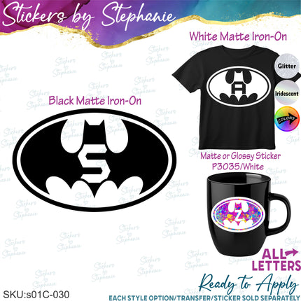 (s01C-030) Batman Monogram Letters Iron-On Transfer or Sticker
