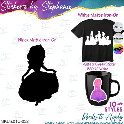 (s01C-032) Sophia the First Princess Silhouette Iron-On Transfer or Sticker