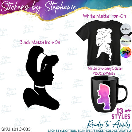 (s01C-033) Princess Head Silhouette Iron-On Transfer or Sticker
