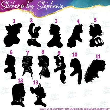 (s01C-033) Princess Head Silhouette Iron-On Transfer or Sticker