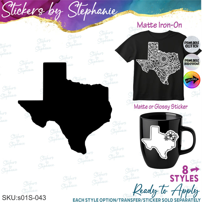(s01S-043) Texas State Graphic Iron-On Transfer or Sticker