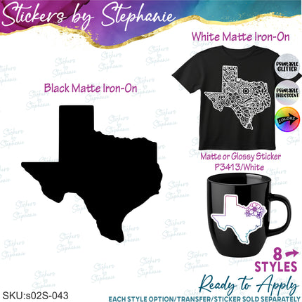(s01S-043) Texas State Graphic Iron-On Transfer or Sticker