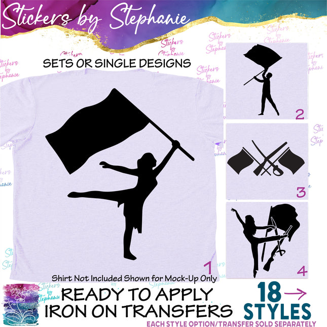 (s01-223) Color Guard Flag Silhouette Iron-On Transfer