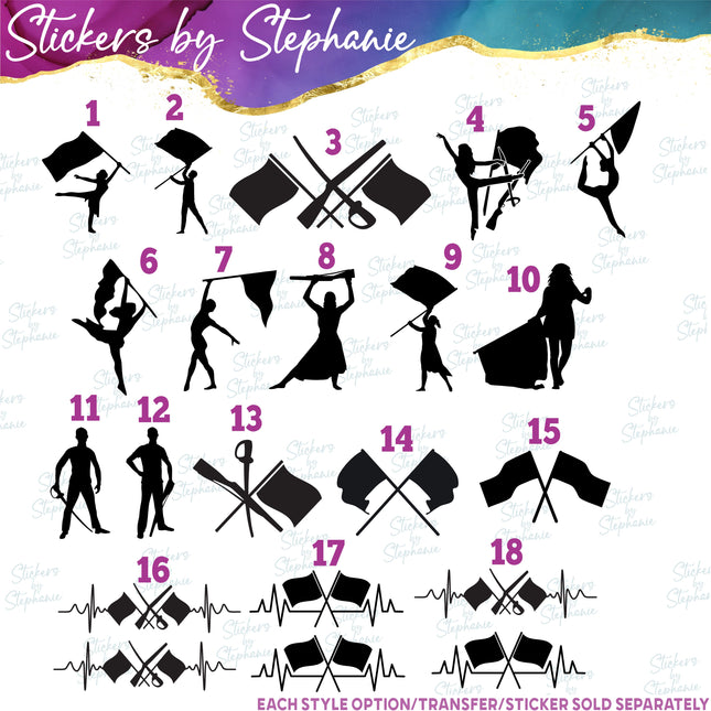 (s01-223) Color Guard Flag Silhouette Iron-On Transfer