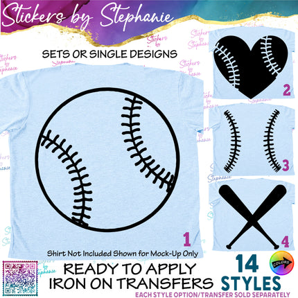 (s01-224) Baseball Ball Bats Laces Iron-On Transfer