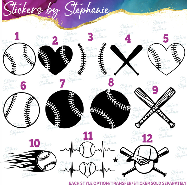 (s01-224) Baseball Ball Bats Laces Iron-On Transfer