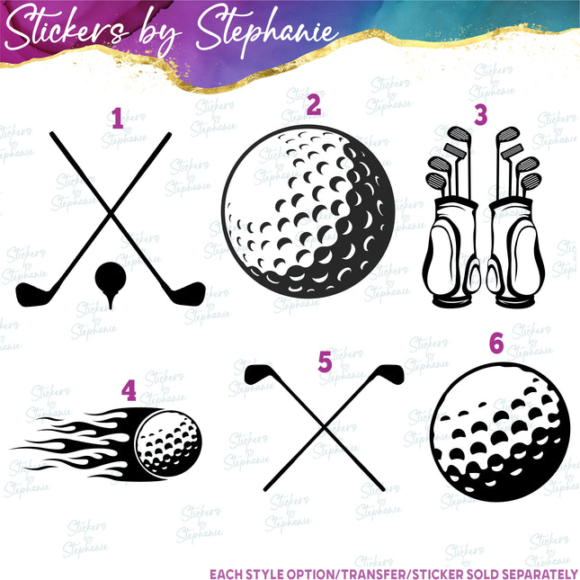 (s01-225) Golf Ball Clubs Bag Iron-On Transfer