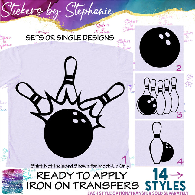 (s01-226) Bowling Ball Pins Iron-On Transfer