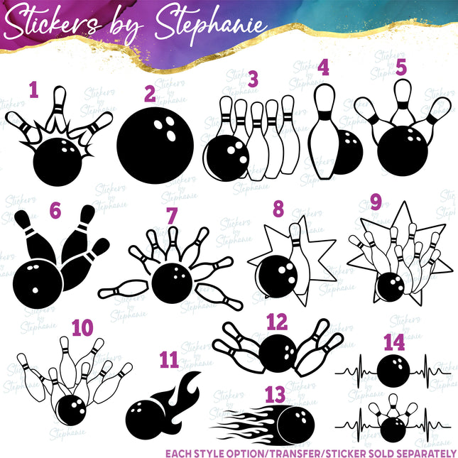 (s01-226) Bowling Ball Pins Iron-On Transfer