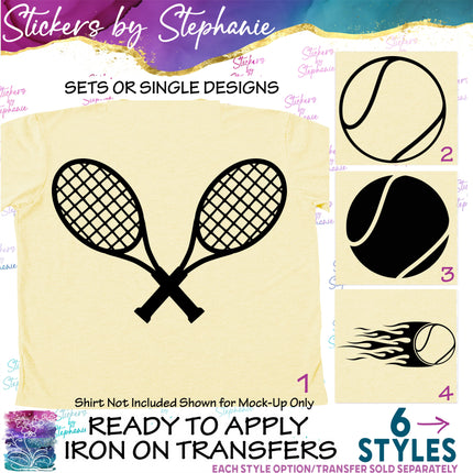 (s01-227) Tennis Ball Raquets Iron-On Transfer