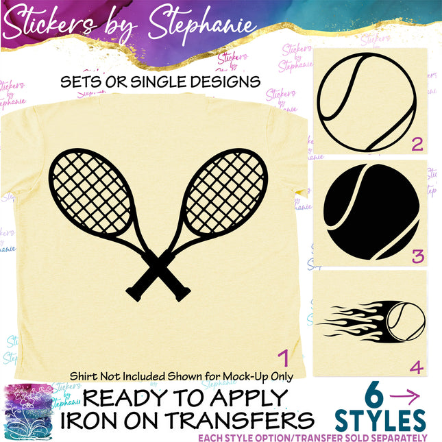 (s01-227) Tennis Ball Raquets Iron-On Transfer