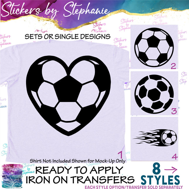 (s01-229) Soccer Ball Heart Iron-On Transfer