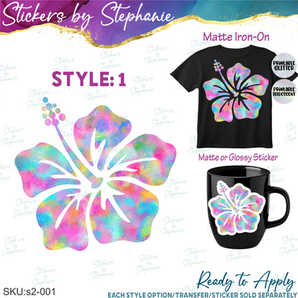 (s02-001) Tropical Hibiscus Flower Pineapple Flip Flops Graphic Iron-On Transfer or Sticker